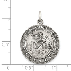 Sterling Silver 925 St. Christopher Medal with Antiqued Finish Solid Vintage Charm