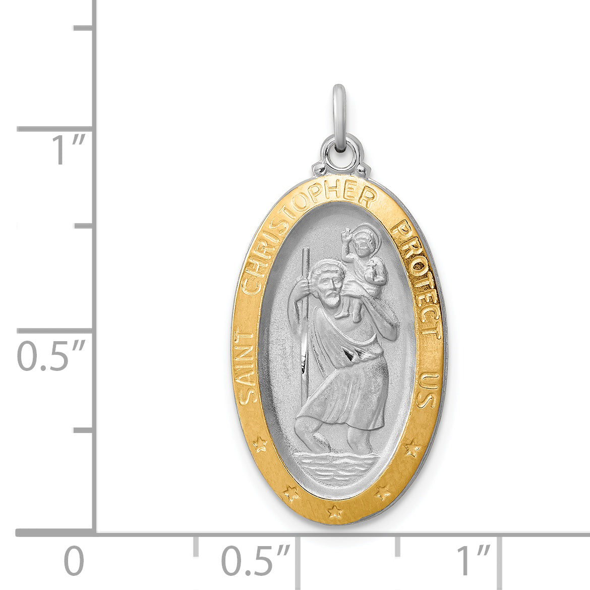 Sterling Silver Rhodium-plated & Vermeil St. Christopher Medal