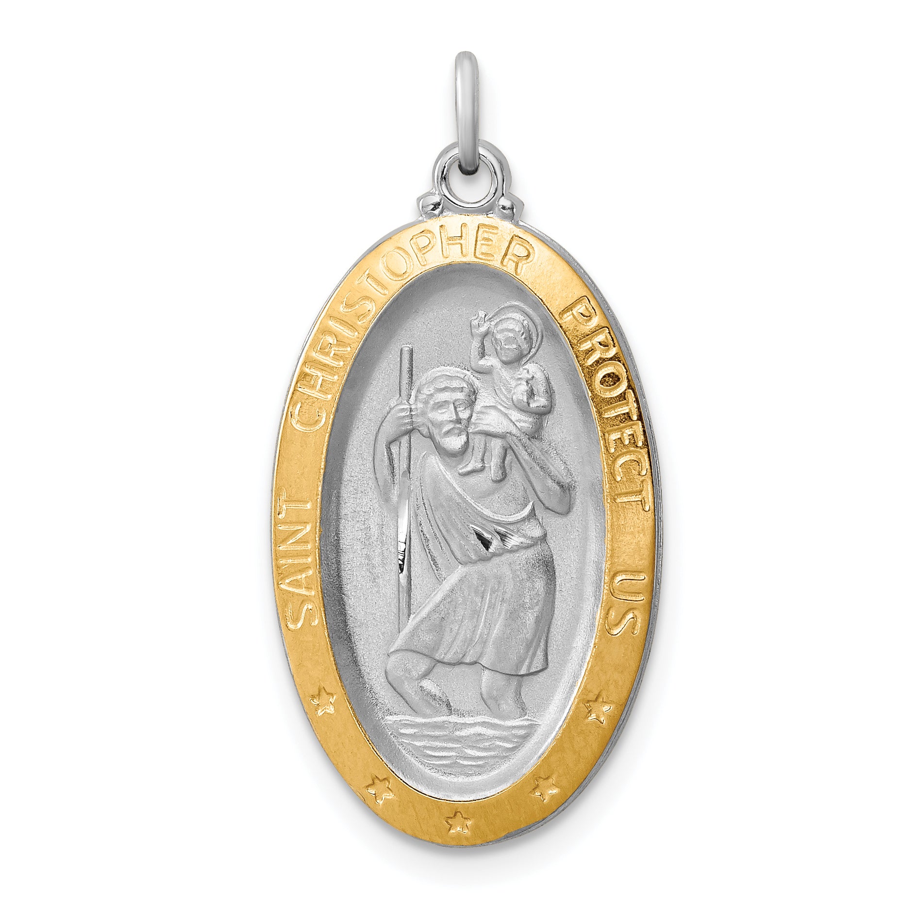 Sterling Silver Rhodium-plated & Vermeil St. Christopher Medal