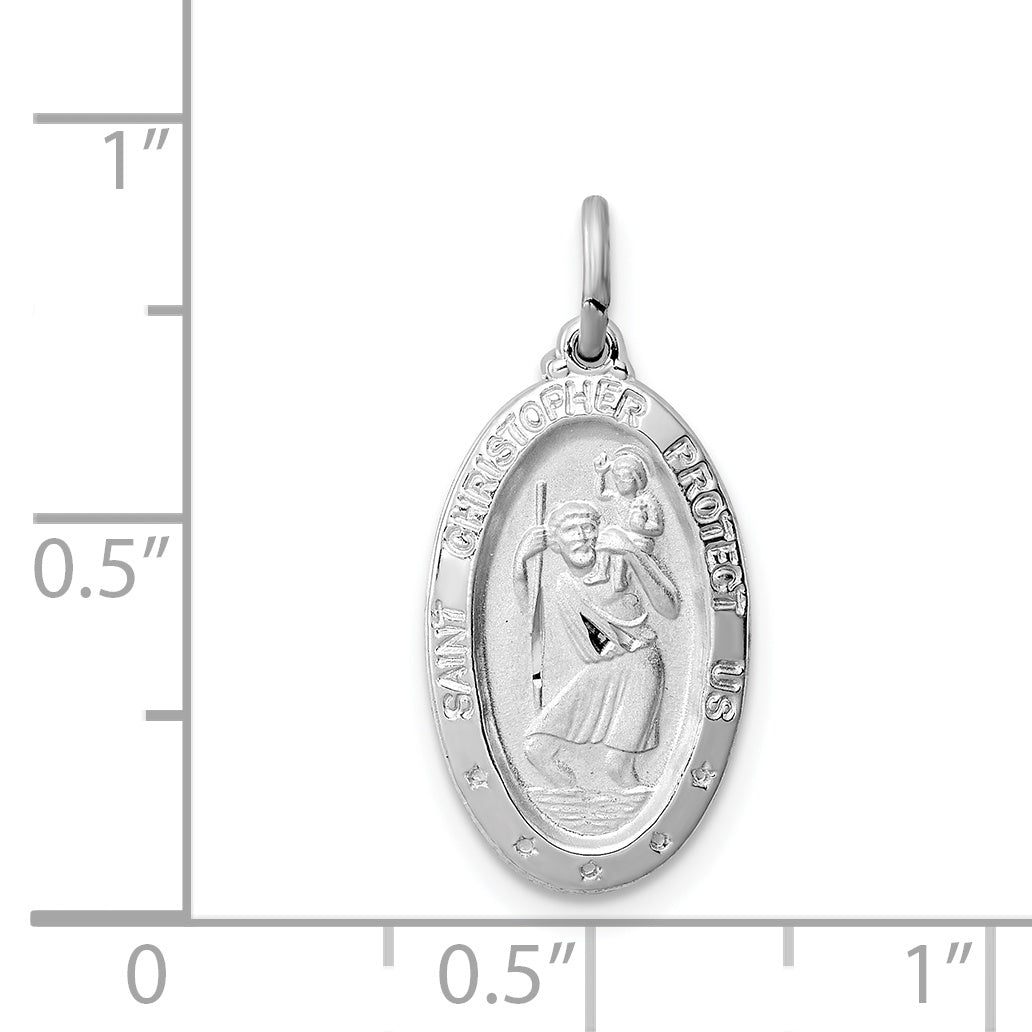 Sterling Silver Rhodium-Plated St. Christopher Medal Pendant with Polished Finish