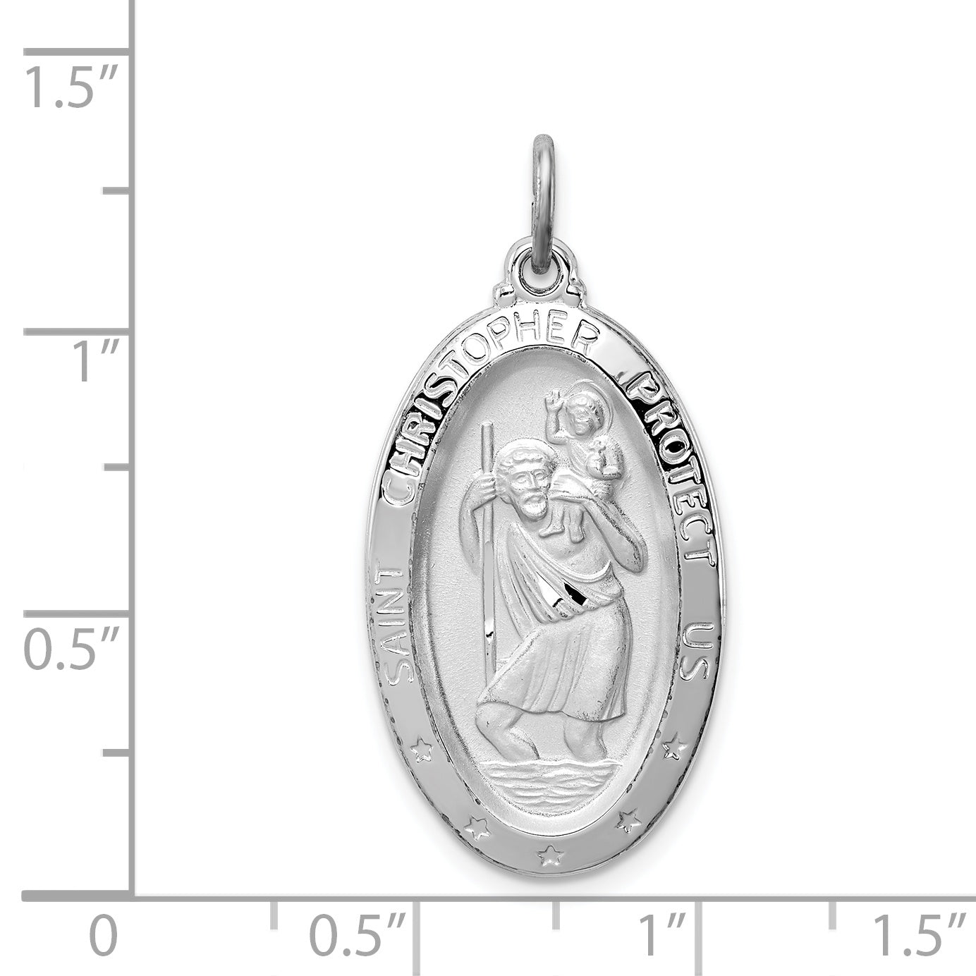 Sterling Silver Rhodium-Plated St. Christopher Medal Pendant Polished Finish