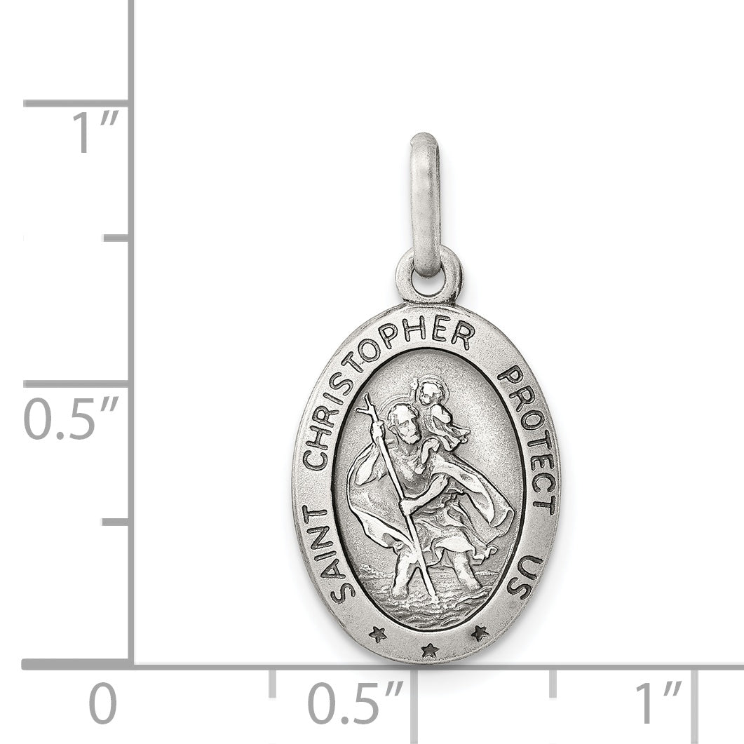 Sterling Silver 925 Antiqued St. Christopher Medal Pendant Engravable Vintage Charm