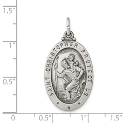 Sterling Silver 925 Antiqued St. Christopher Medal Engravable Solid Charm