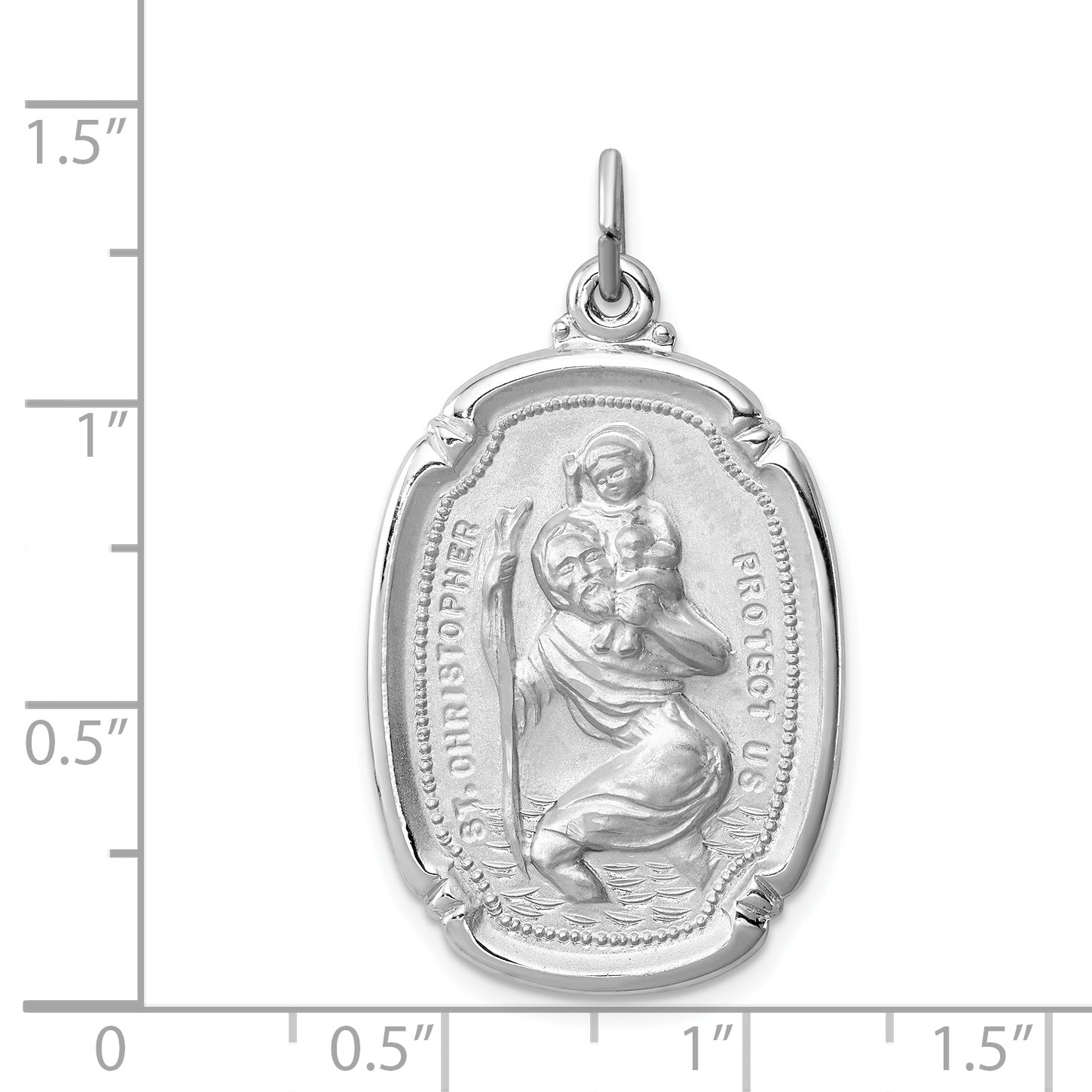 Sterling Silver Rhodium-Plated St. Christopher Medal with Polished Finish Solid