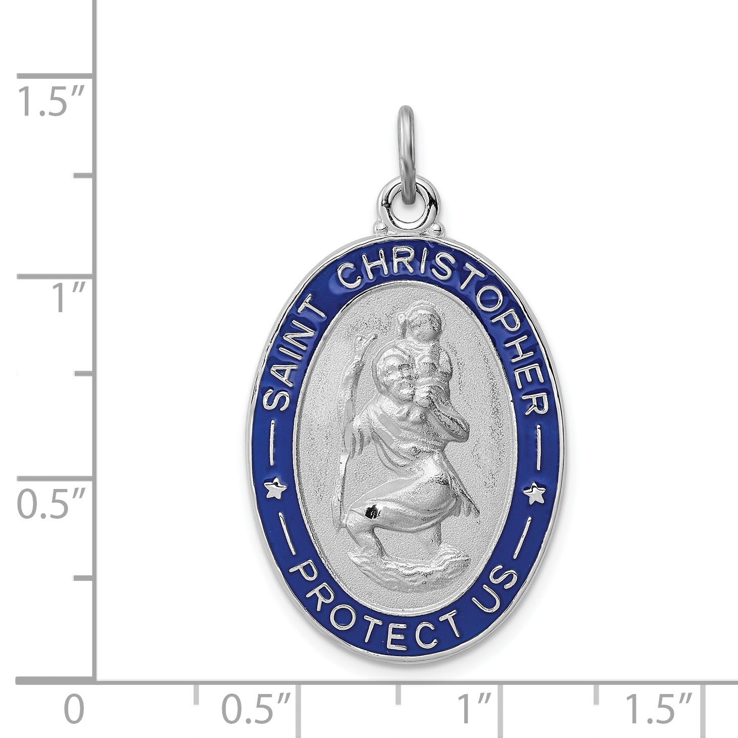 Sterling Silver 925 Rhodium-Plated St. Christopher Medal with Polished Enamel Finish