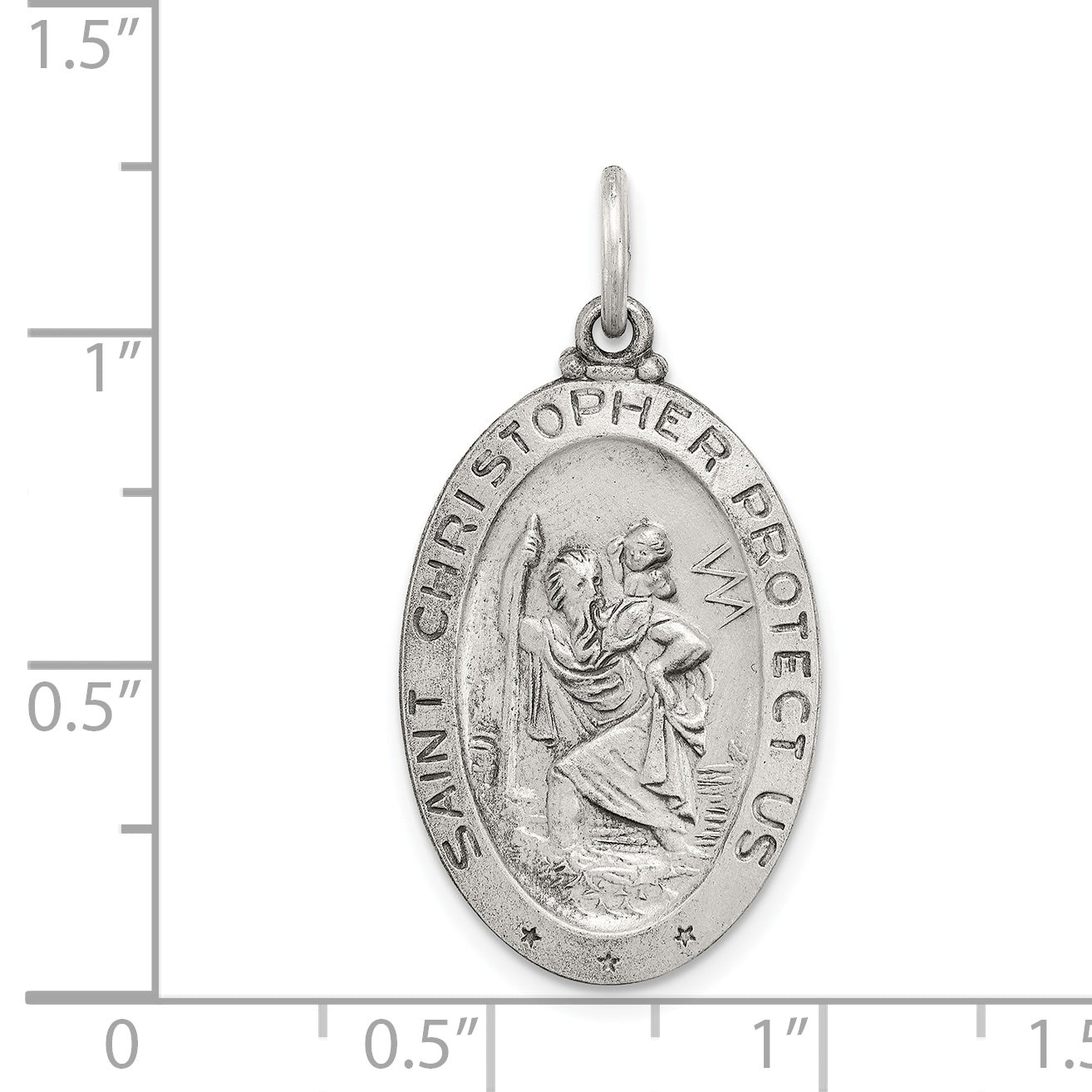 Sterling Silver 925 St. Christopher Baseball Medal with Antiqued Finish Staple for Athletes