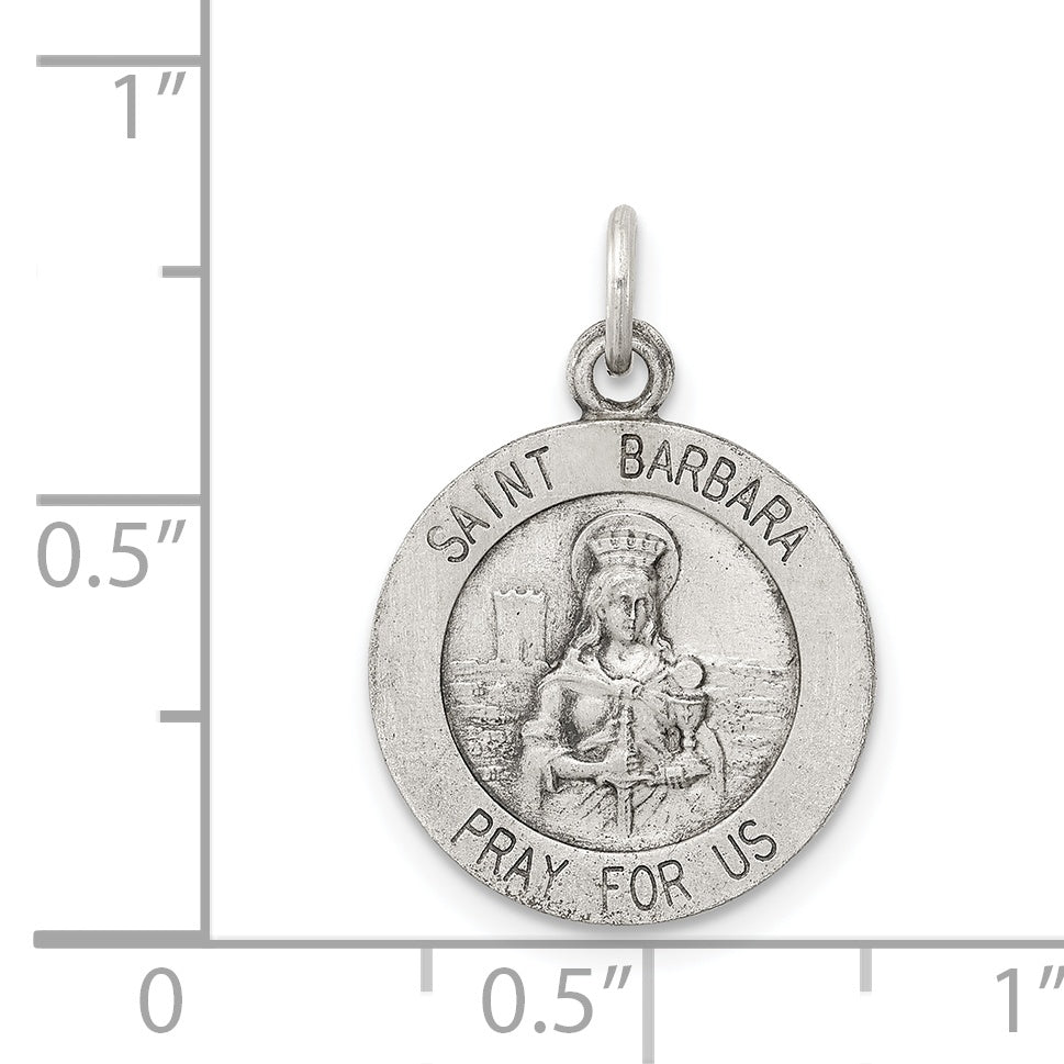 Sterling Silver 925 Saint Barbara Medal Pendant with Antiqued Finish Solid & Die Struck Design