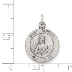 Sterling Silver 925 Saint Barbara Medal Pendant with Antiqued Finish Solid & Die Struck Design