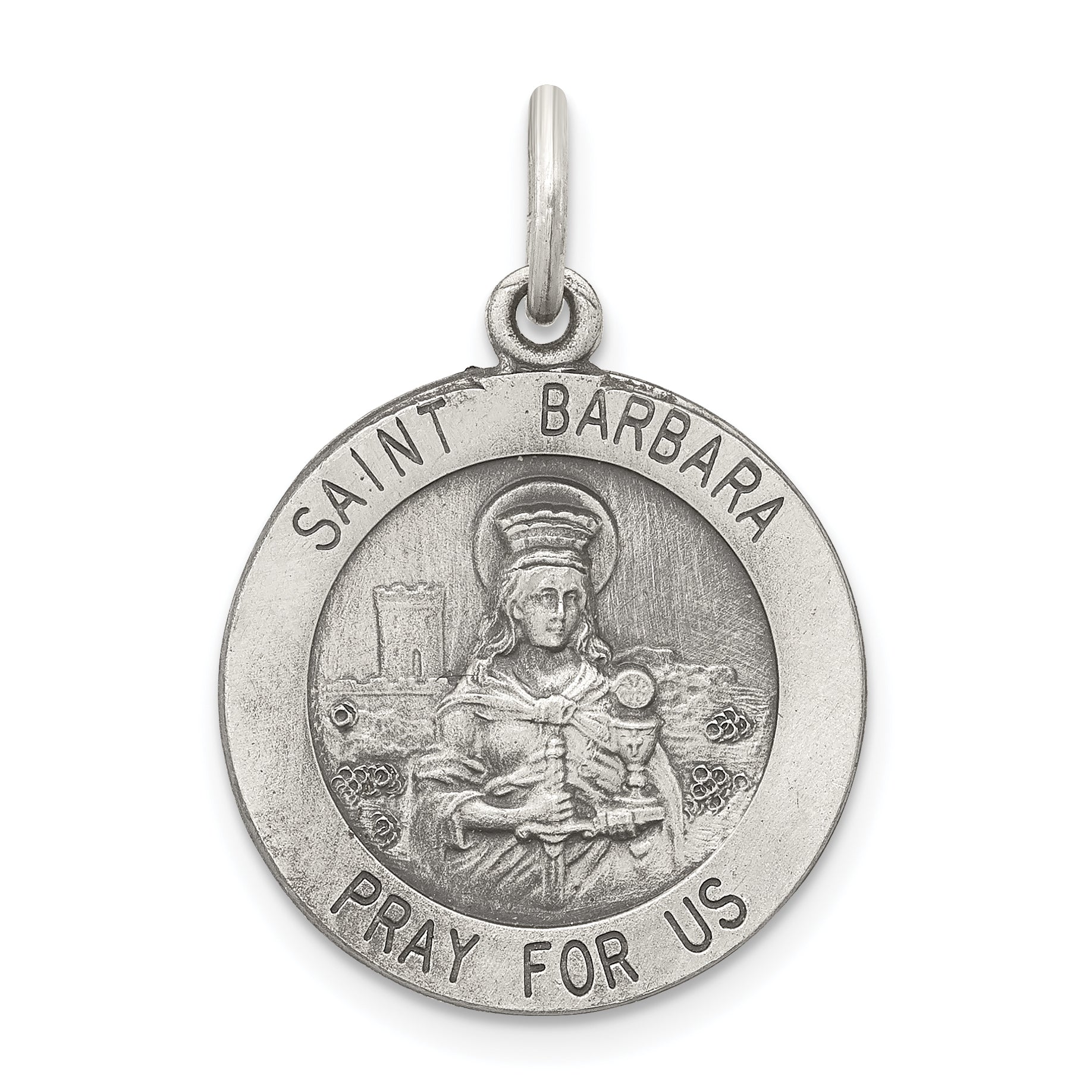 Sterling Silver Antiqued St. Barbara Medal