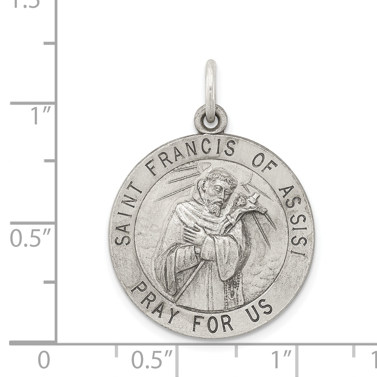 Sterling Silver 925 Antiqued Saint Francis Medal Vintage Inspired Pendant