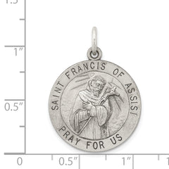 Sterling Silver 925 Antiqued Saint Francis Medal Vintage Inspired Pendant