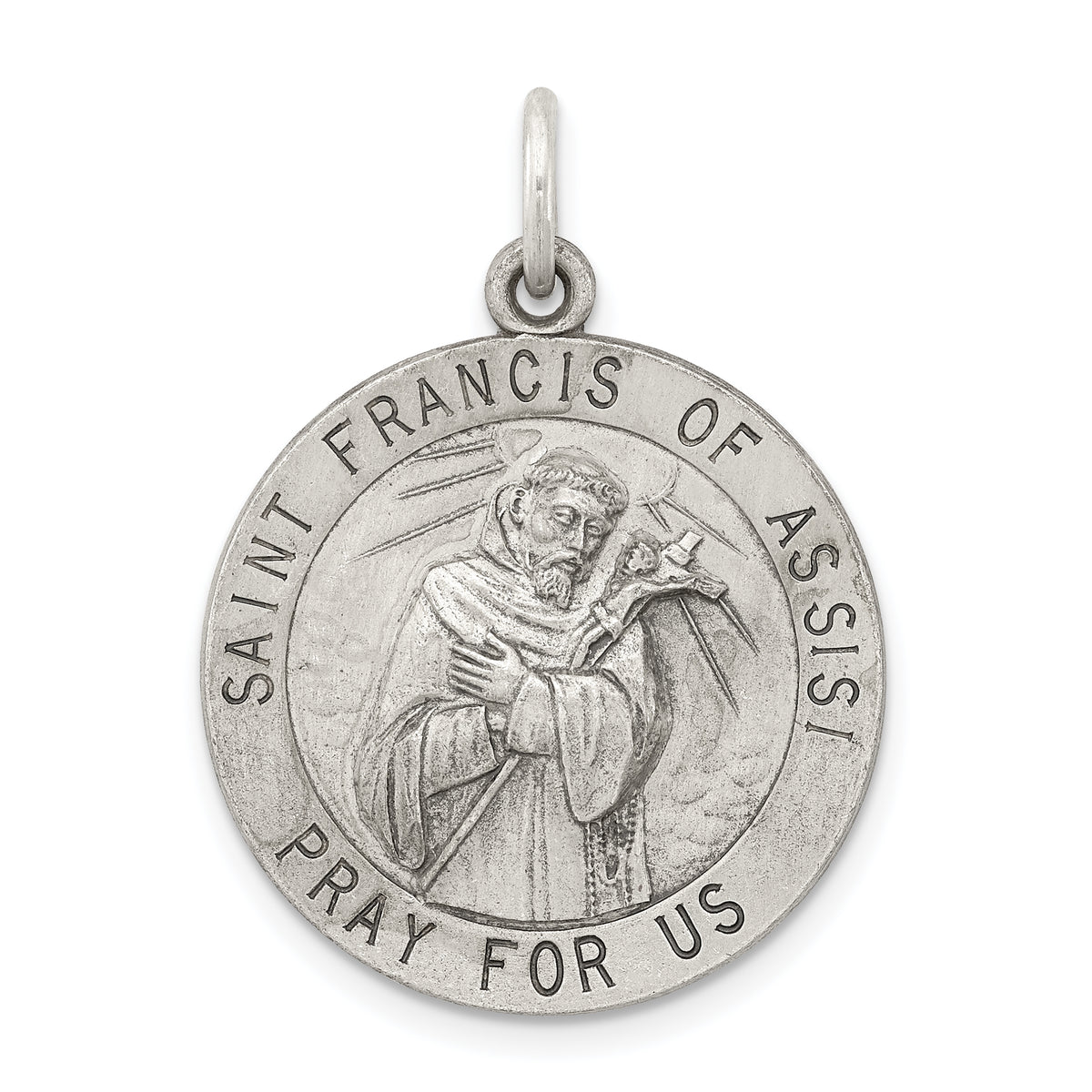 Sterling Silver Antiqued Saint Francis of Assisi Medal