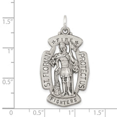 Sterling Silver 925 Saint Florian Antiqued Medal Pendant Solid Themed Design