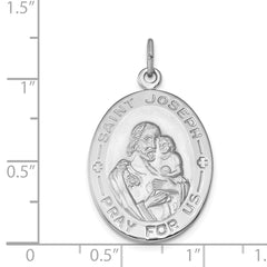 Sterling Silver St. Joseph Medal with Polished Rhodium Finish