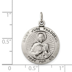 Antiqued Sterling Silver Saint Jude Medal Pendant Solid, Vintage Charm