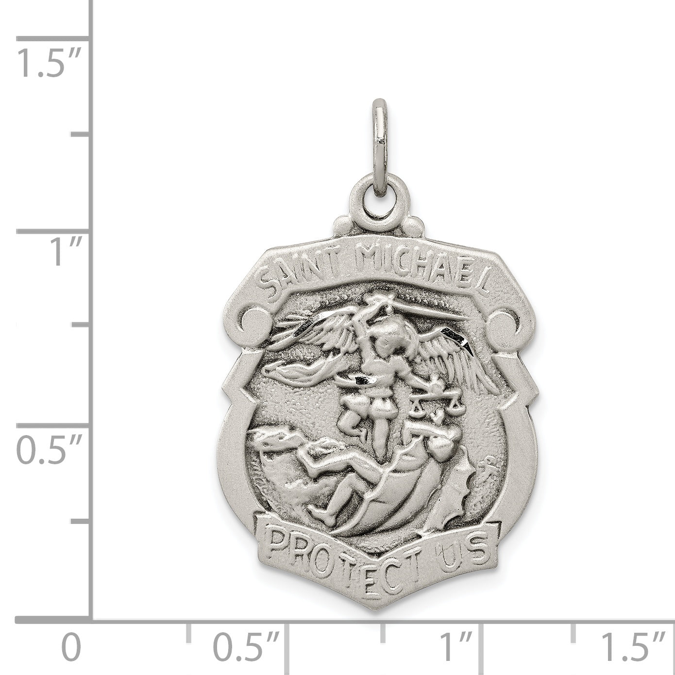 Sterling Silver Antiqued Diamond Cut  St. Michael Badge Medal