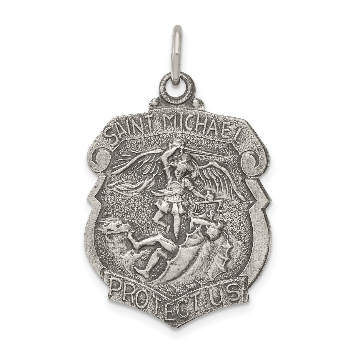 Sterling Silver Antiqued St. Michael Badge Medal