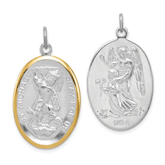 Sterling Silver Reversible Rhodium-plated & Vermeil St. Michael Medal