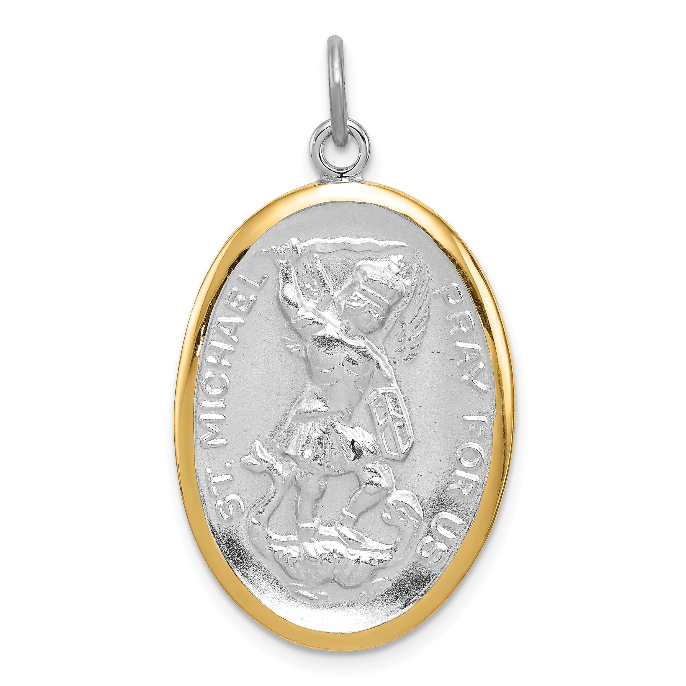 Sterling Silver Reversible Rhodium-plated & Vermeil St. Michael Medal