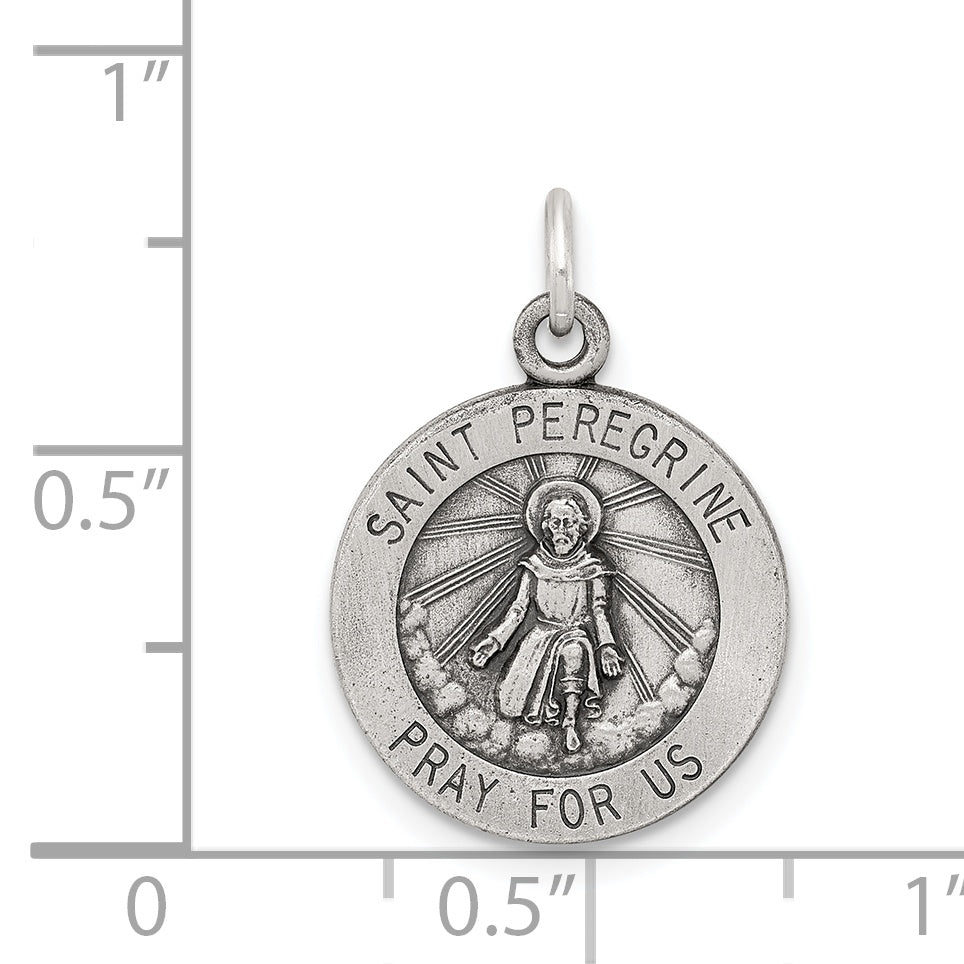 Sterling Silver 925 St. Peregrine Antiqued Medal Pendant Vintage Charm