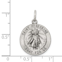 Sterling Silver 925 St. Peregrine Antiqued Medal Pendant Elegant Solid Design