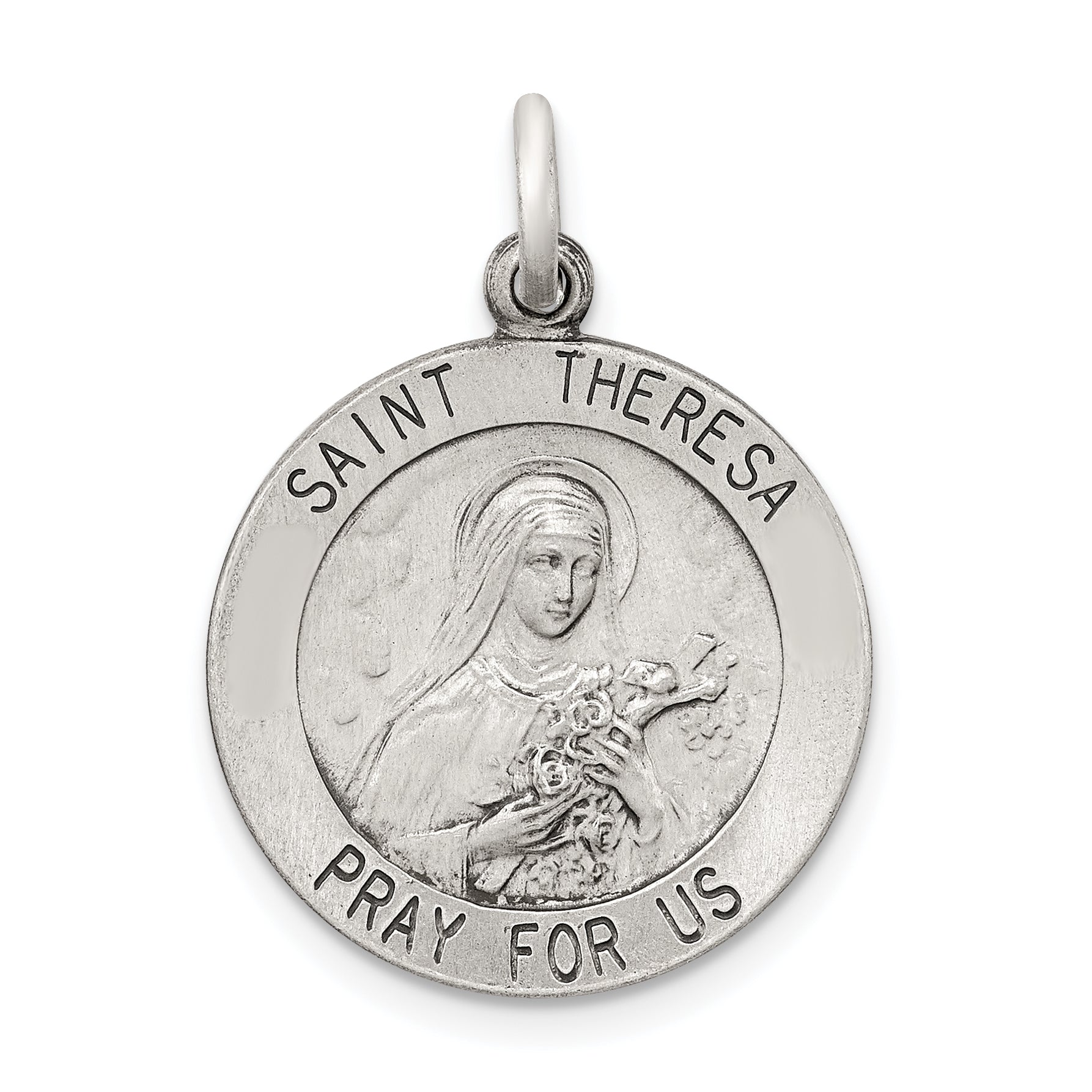 Sterling Silver Antiqued St. Theresa Medal