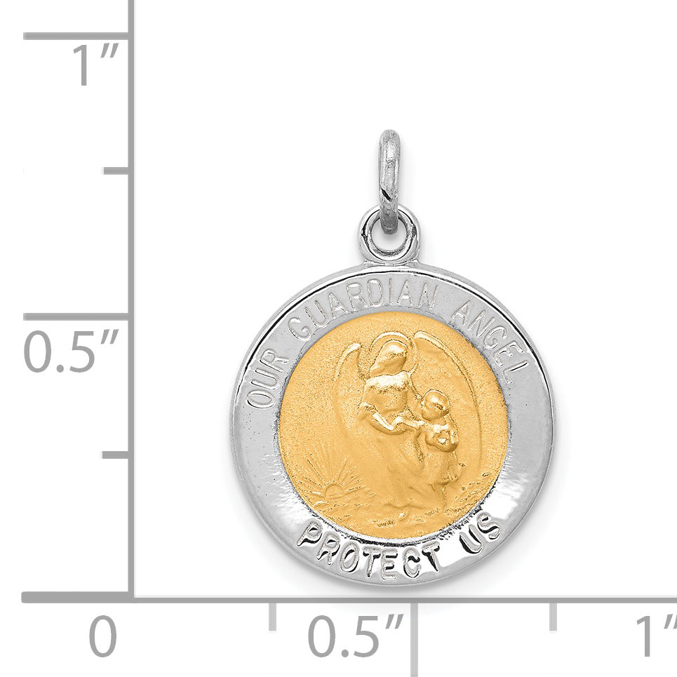 Sterling Silver Rhodium-plated & Vermeil Guardian Angel Medal