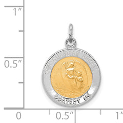 Sterling Silver Rhodium-plated & Vermeil Guardian Angel Medal