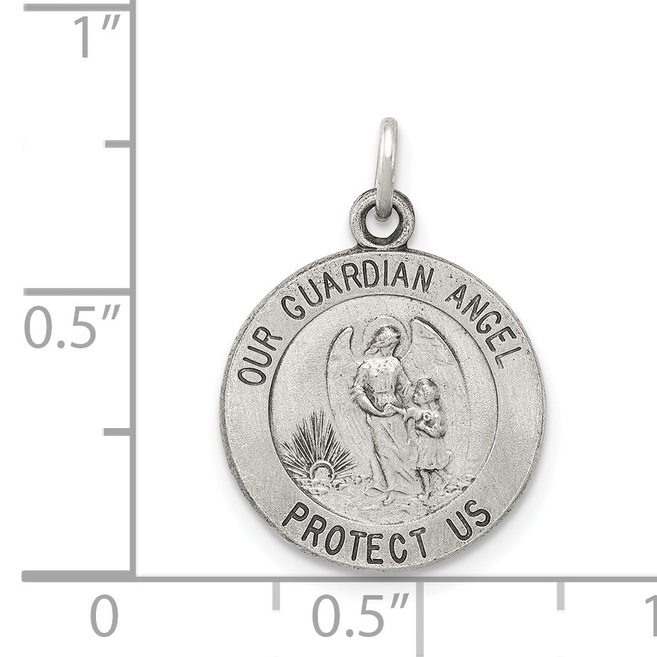 Sterling Silver Antiqued Guardian Angel Medal