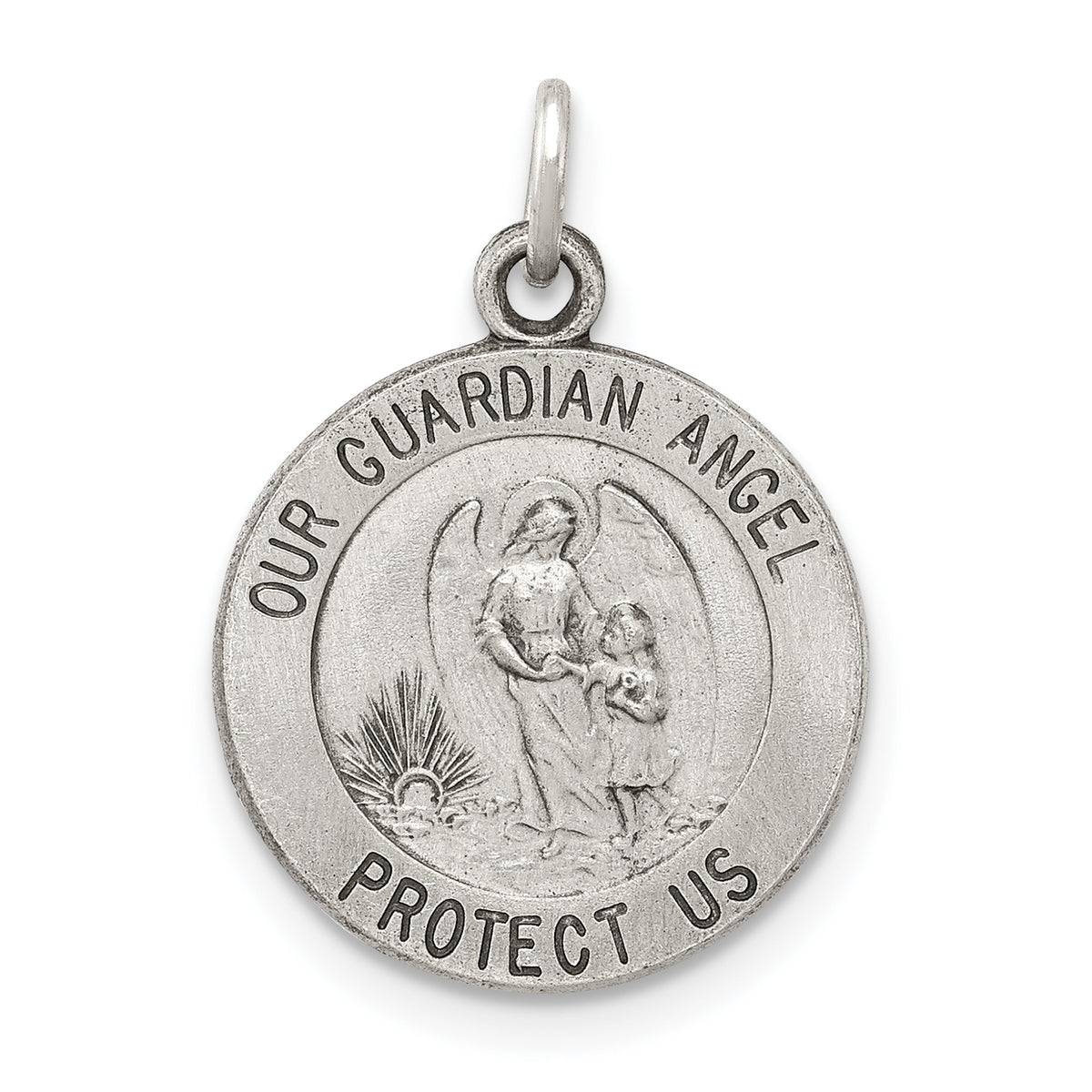 Sterling Silver Antiqued Guardian Angel Medal