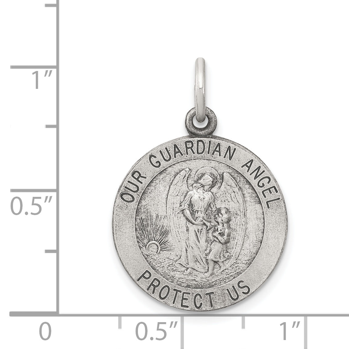 Sterling Silver Antiqued Guardian Angel Medal