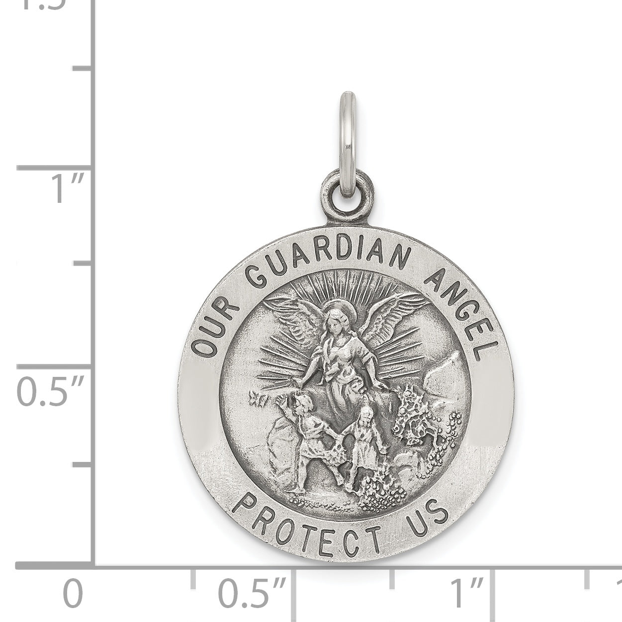 Sterling Silver Antiqued Guardian Angel Medal