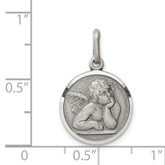 Sterling Silver 925 Raphael Angel Charm Engravable Antiqued Finish