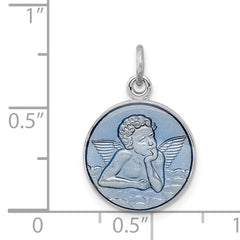 Sterling Silver Rhodium-plated Blue Epoxy Angel Charm