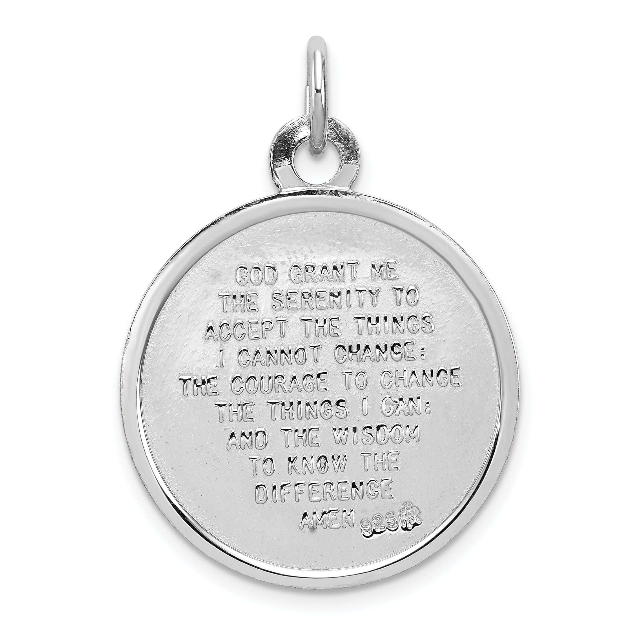 Sterling Silver Rhodium-plated Praying Hands Serenity Prayer on Back Medal