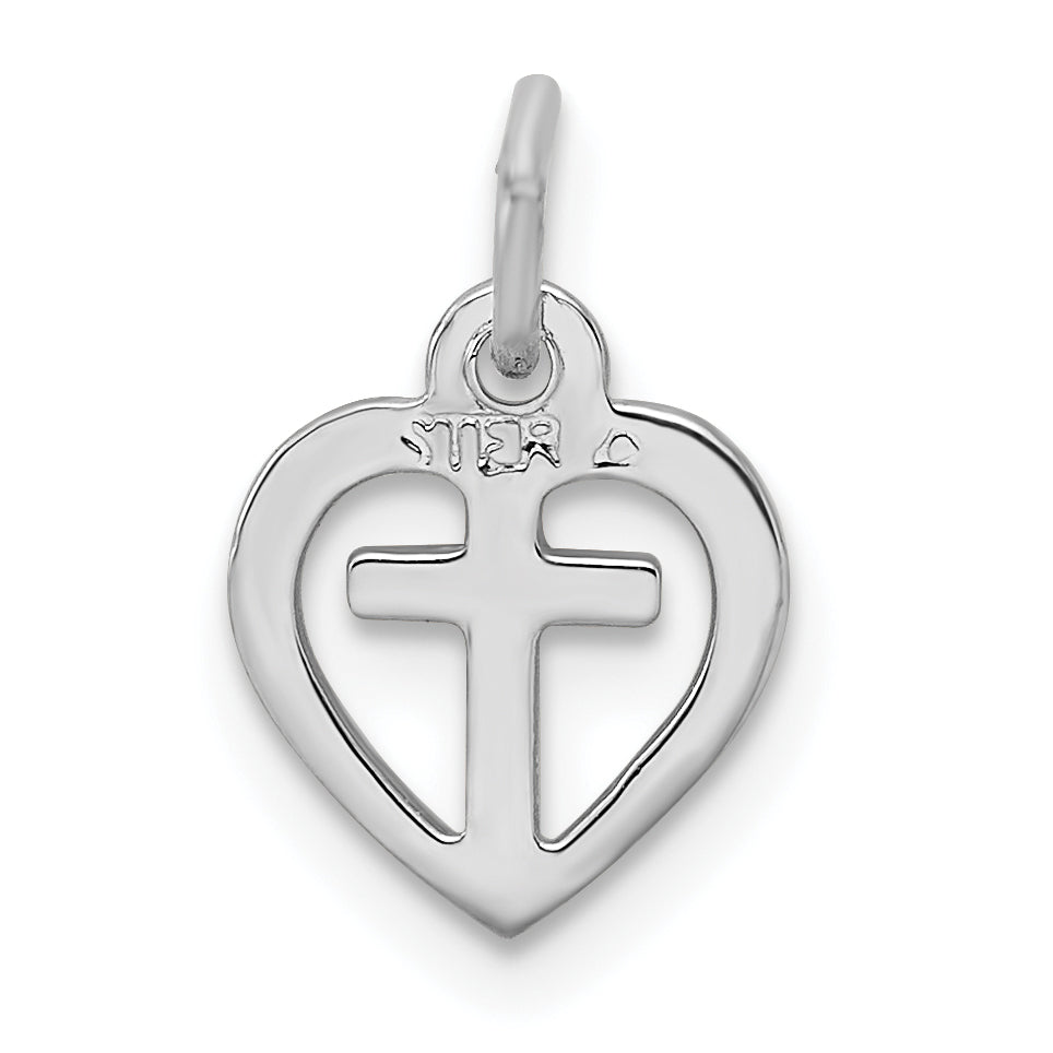 Sterling Silver Rhodium-plated & Vermeil Cross in Heart Charm