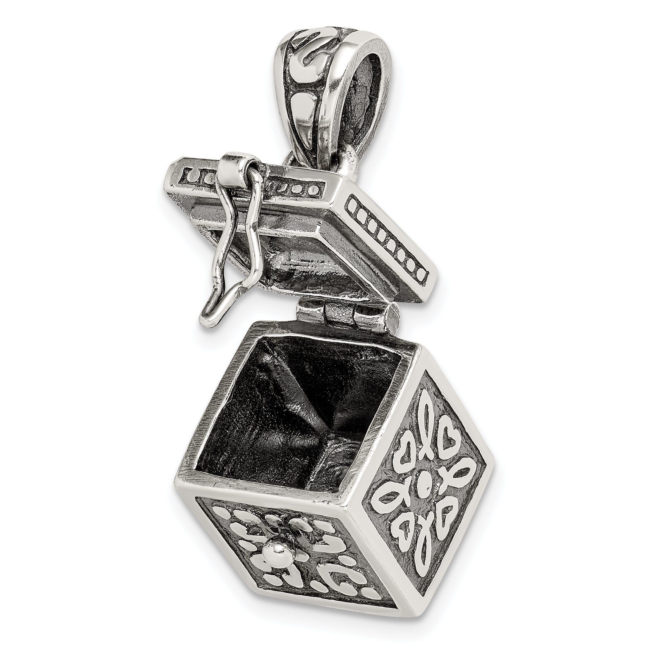 Sterling Silver 925 Prayer Box Pendant with Antiqued Finish Elegance