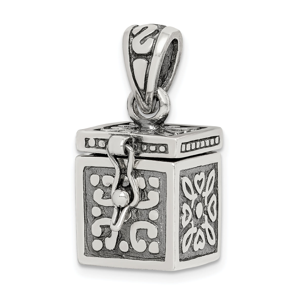 Sterling Silver Antiqued Square Prayer Box Pendant