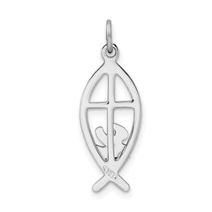 Sophia Jewelers 925 Sterling Silver Ichthus Charm Polished Rhodium-Plated Elegance