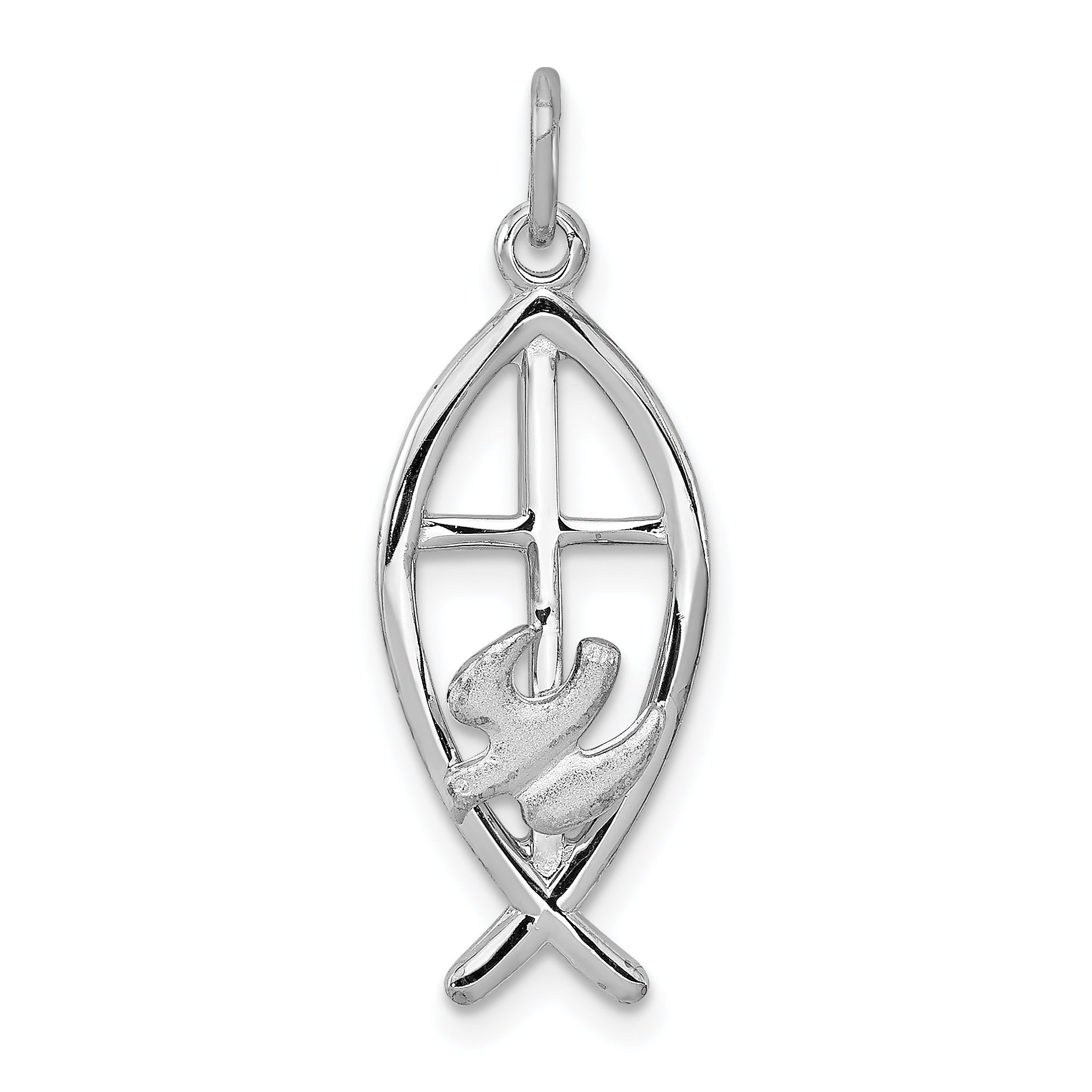 Sterling Silver Rhodium-plated Ichthus Fish Charm