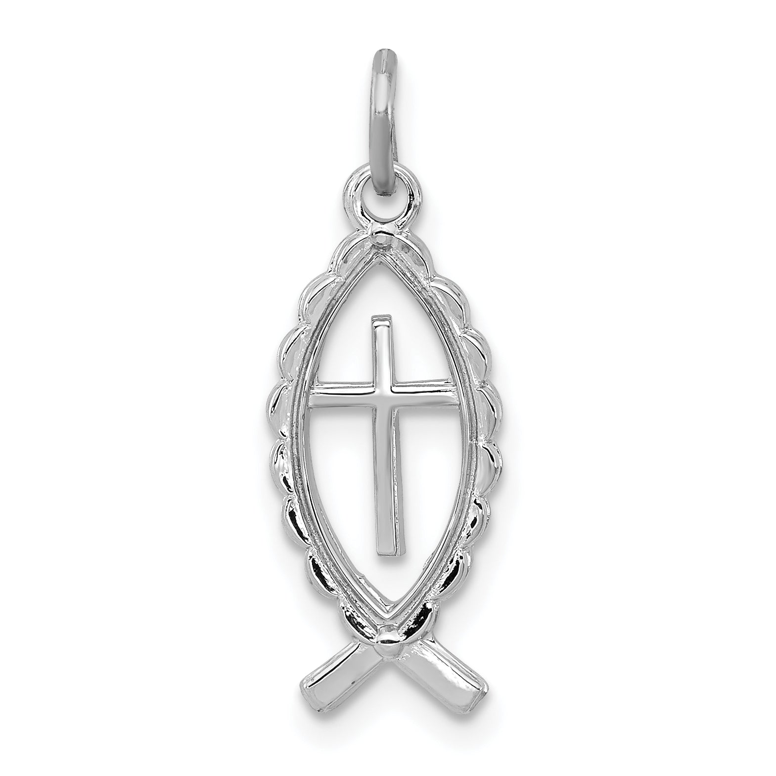 Sterling Silver Rhodium-plated Ichthus Fish Charm