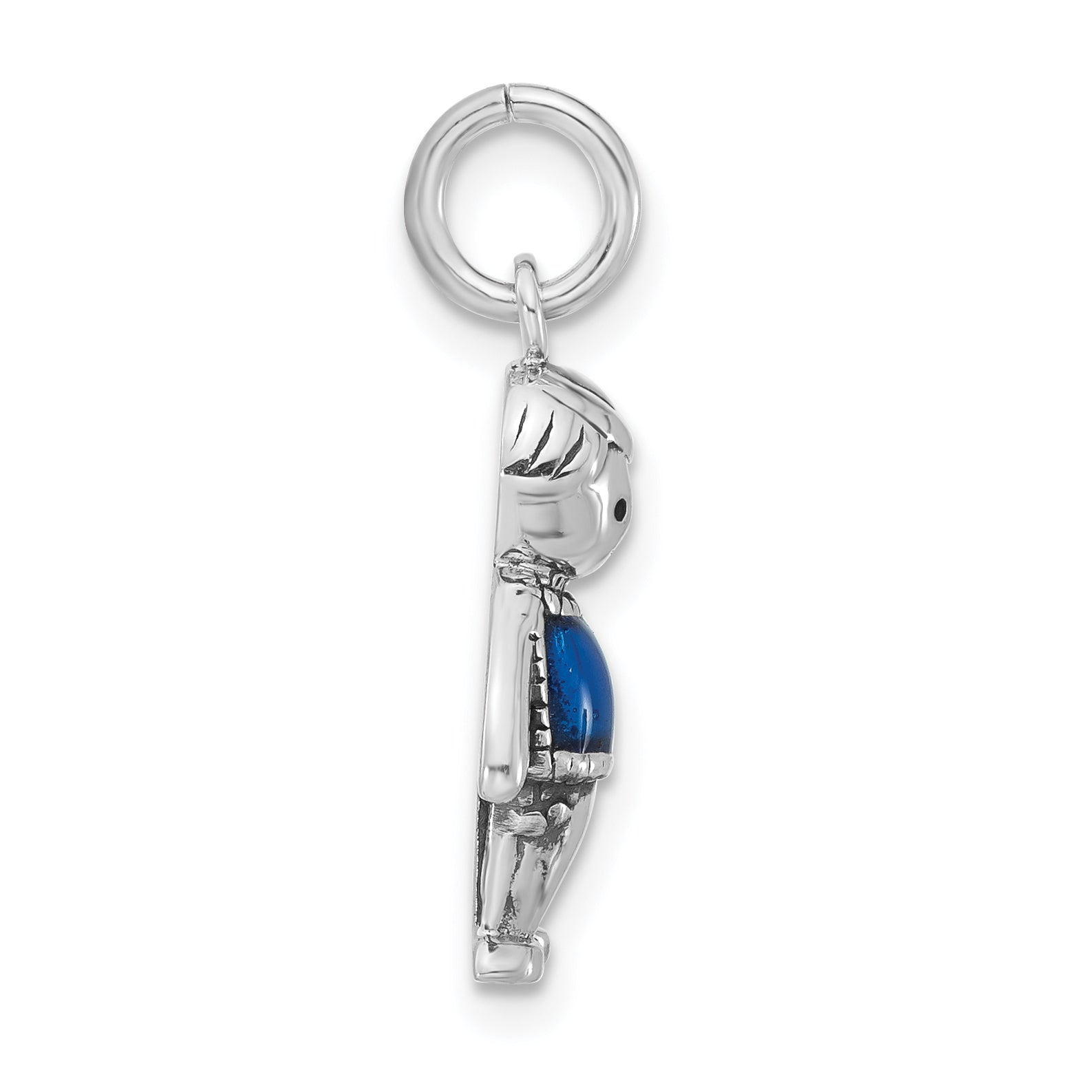 Sterling Silver Polished & Antiqued Blue Enameled Boy Charm