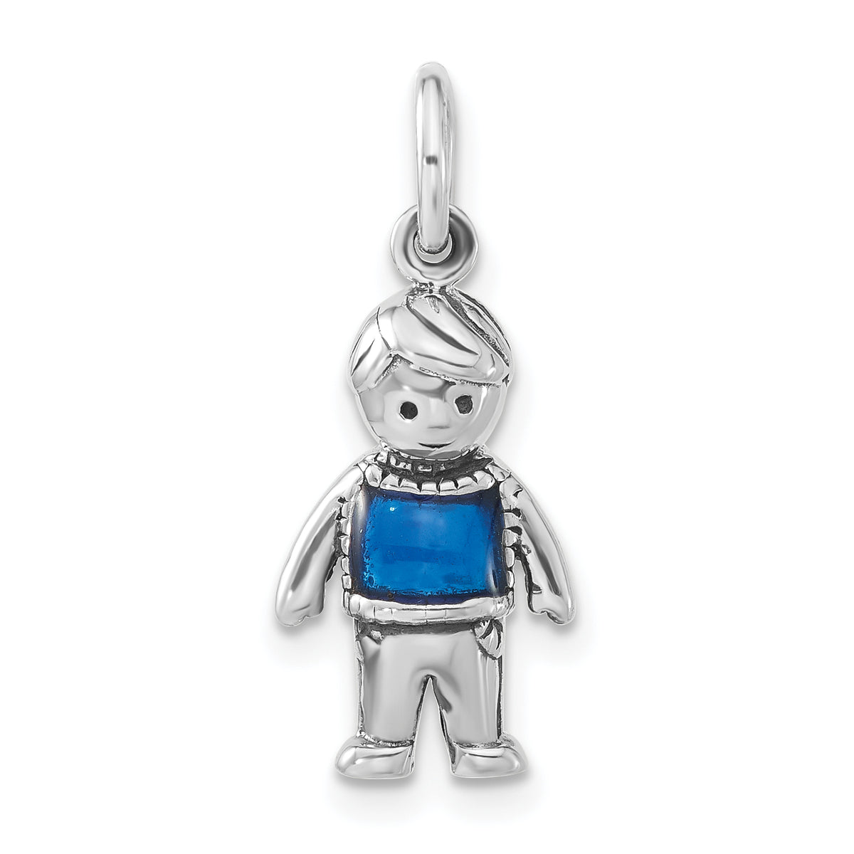 Sterling Silver Polished & Antiqued Blue Enameled Boy Charm