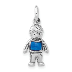 Sterling Silver Polished & Antiqued Blue Enameled Boy Charm