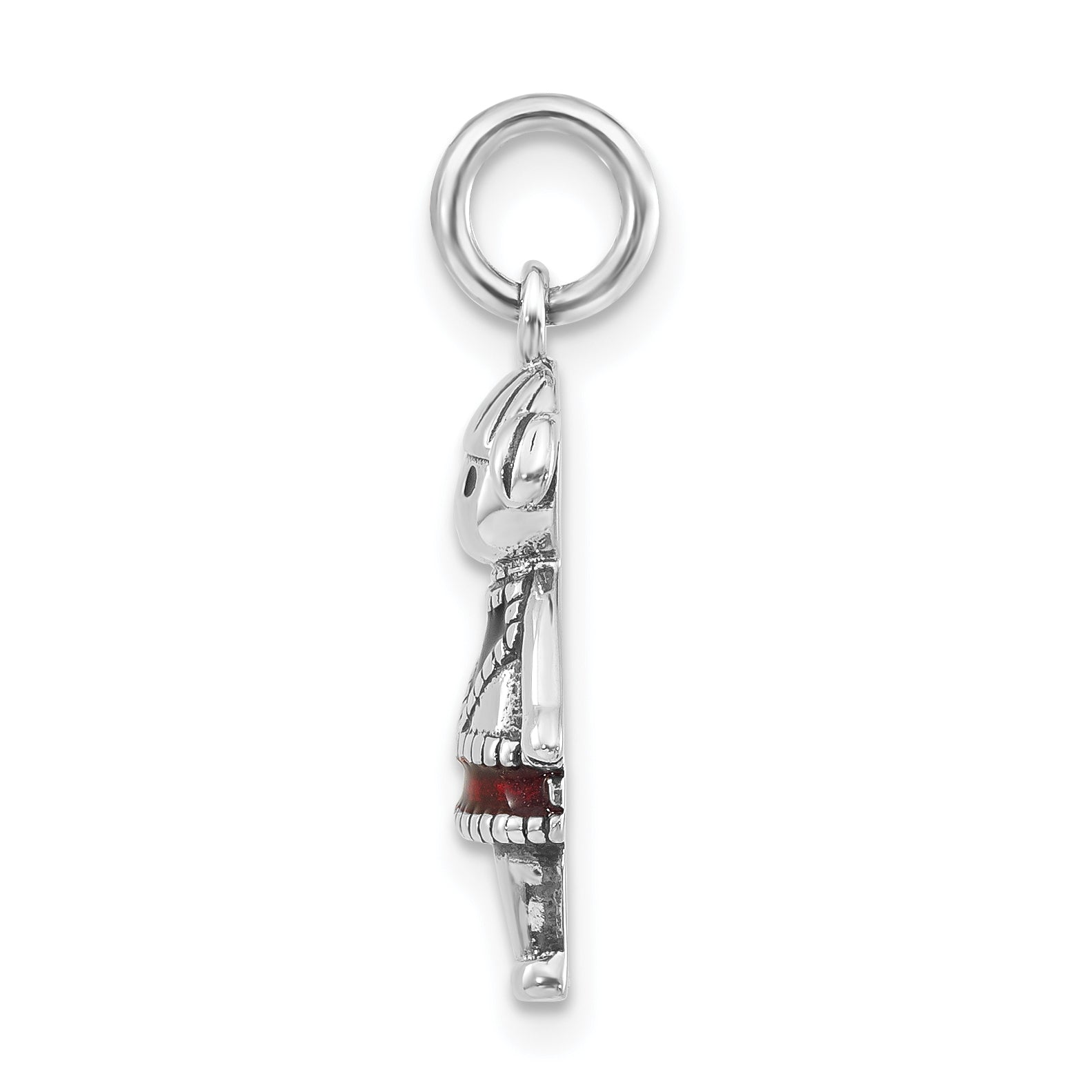 Sterling Silver Polished & Antiqued Red & Black Enamel Girl Charm