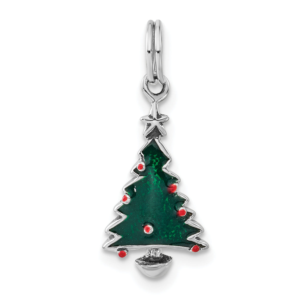 Sterling Silver Polished Green & Red Enameled Christmas Tree Charm