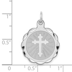 Sterling Silver Rhodium-Plated Engravable Cross Disc Charm