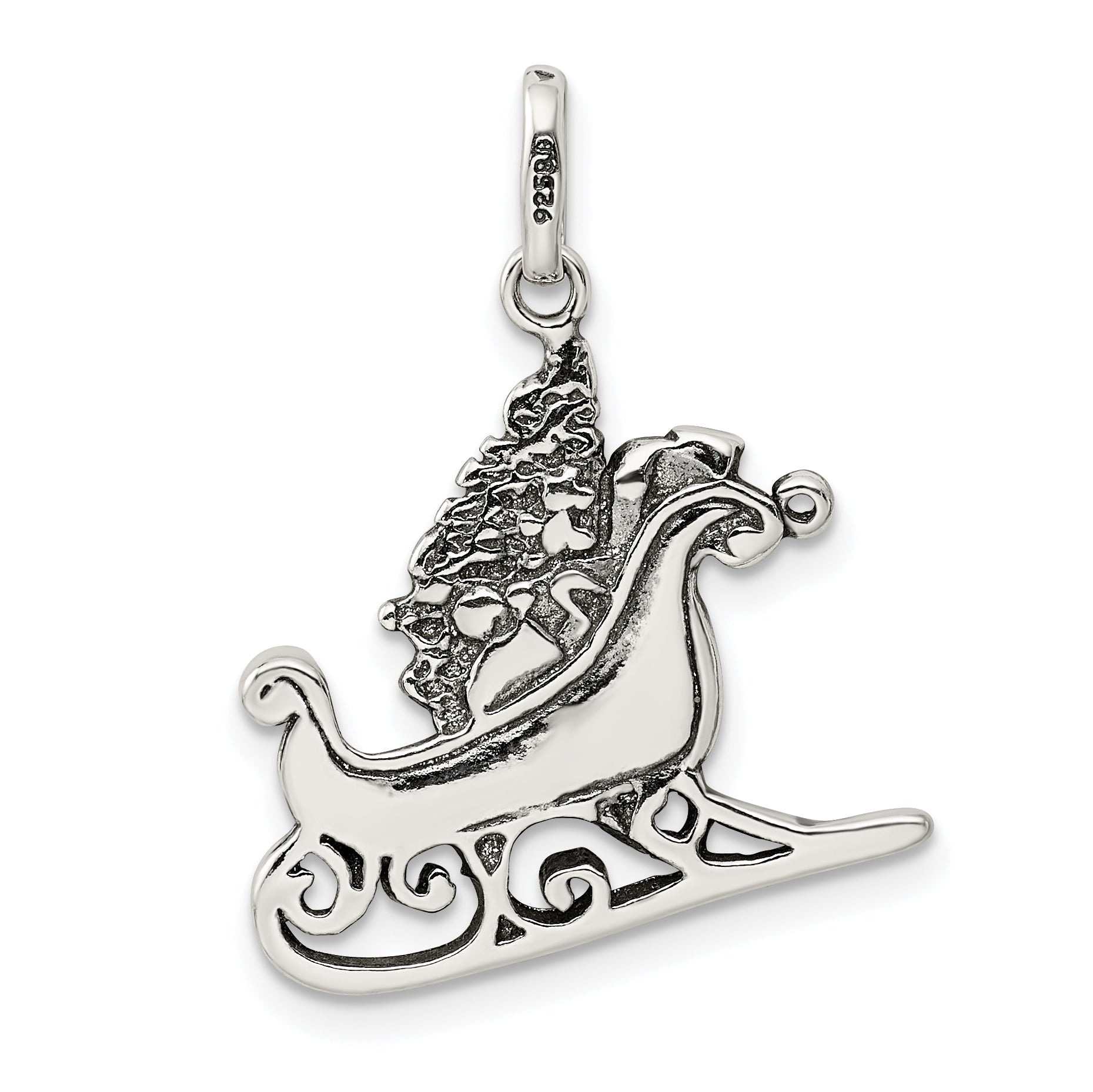 Sterling Silver 925 Sleigh Charm Vintage Solid Casted Pendant