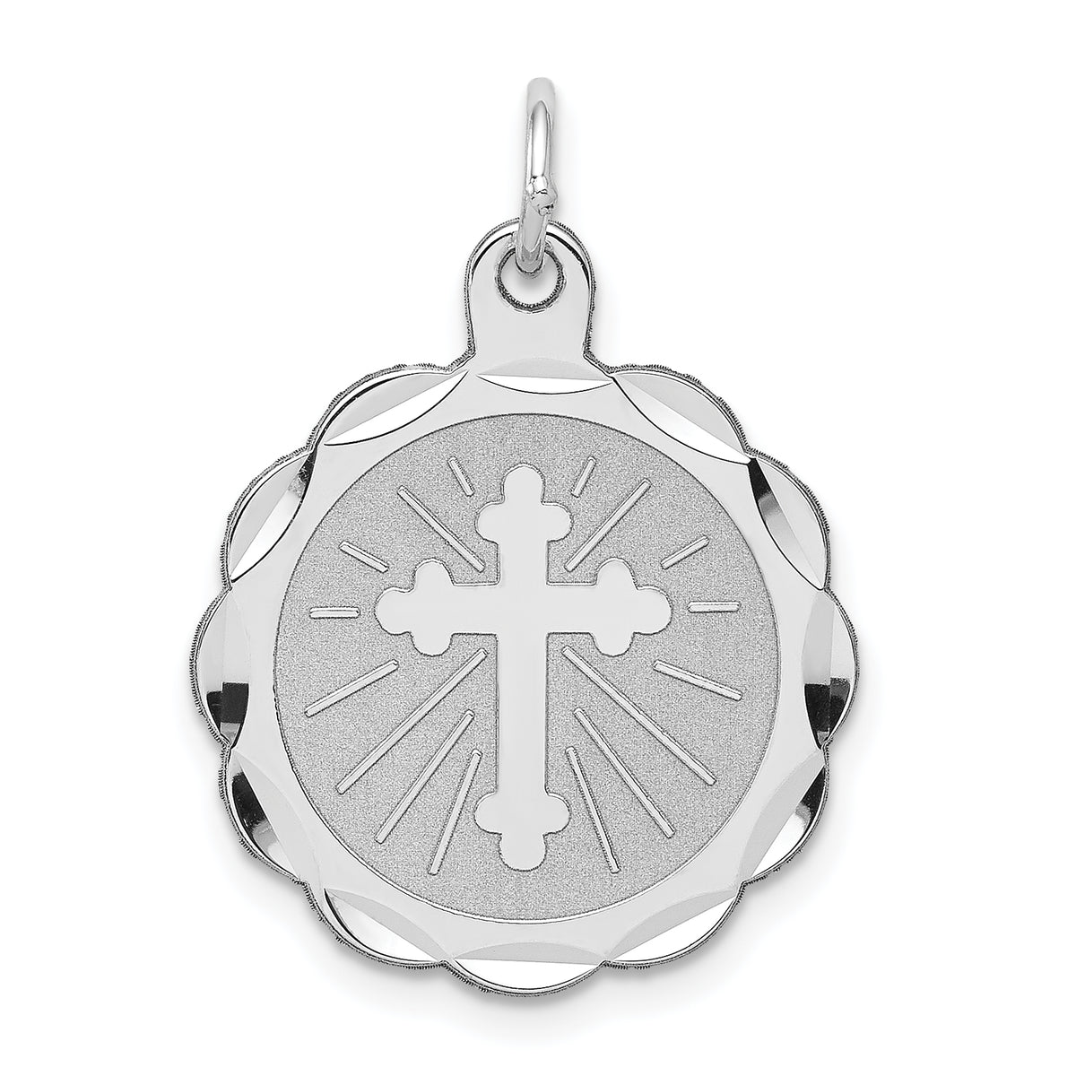 Sterling Silver Rhodium-plated Cross Disc Charm