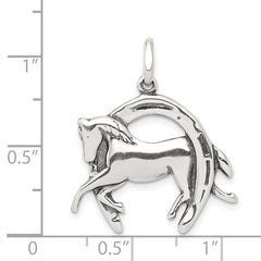 Sterling Silver Antiqued Horse in Horseshoe Charm